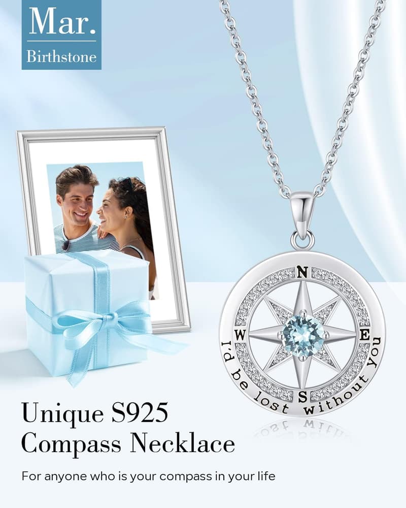 Sterling Silver Compass Necklace for Anniversary Gift