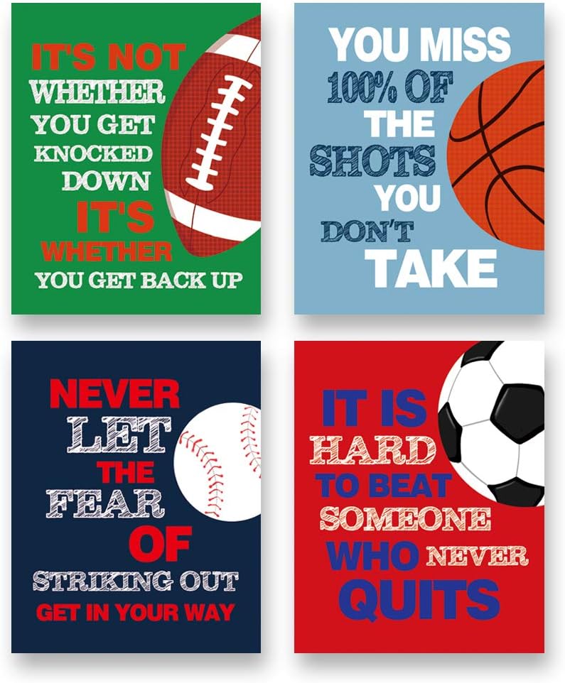 Sport-Themed Inspirational Quote Canvas Art Set for Boys