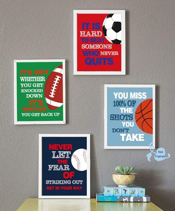 Sport-Themed Inspirational Quote Canvas Art Set for Boys