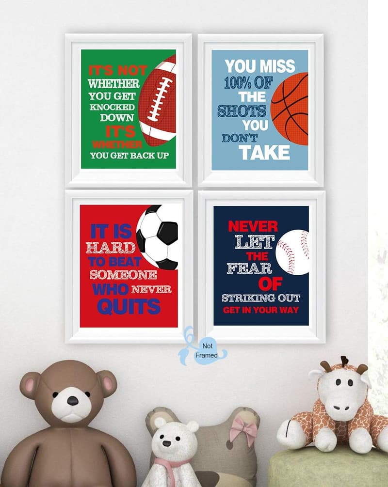 Sport-Themed Inspirational Quote Canvas Art Set for Boys