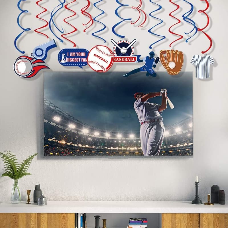 Baseball Swirl Decorations - Kids 1st Birthday Party Supplies
