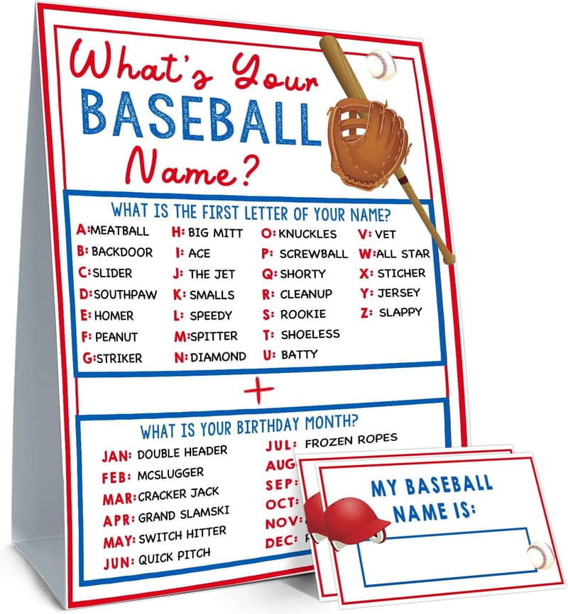 Baseball Name Game - Party Activity with 30 Name Stickers