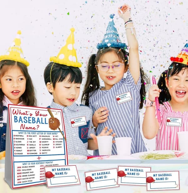 Baseball Name Game - Party Activity with 30 Name Stickers