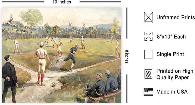 Vintage Baseball Art Print - Retro Sports Poster - 8x10 Unframed