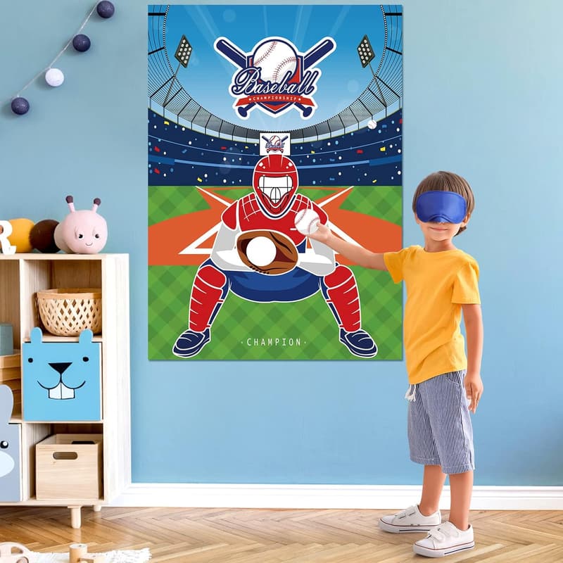 Baseball Party Game Poster with Reusable Stickers for Kids