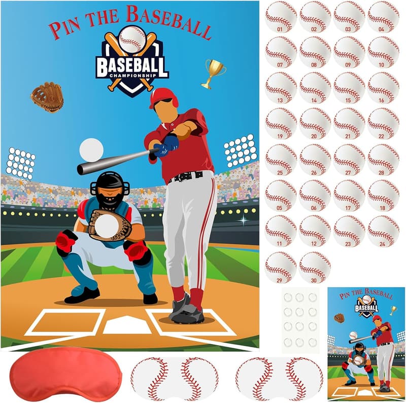 Baseball Party Pin Game with Stickers for Kids’ Birthdays