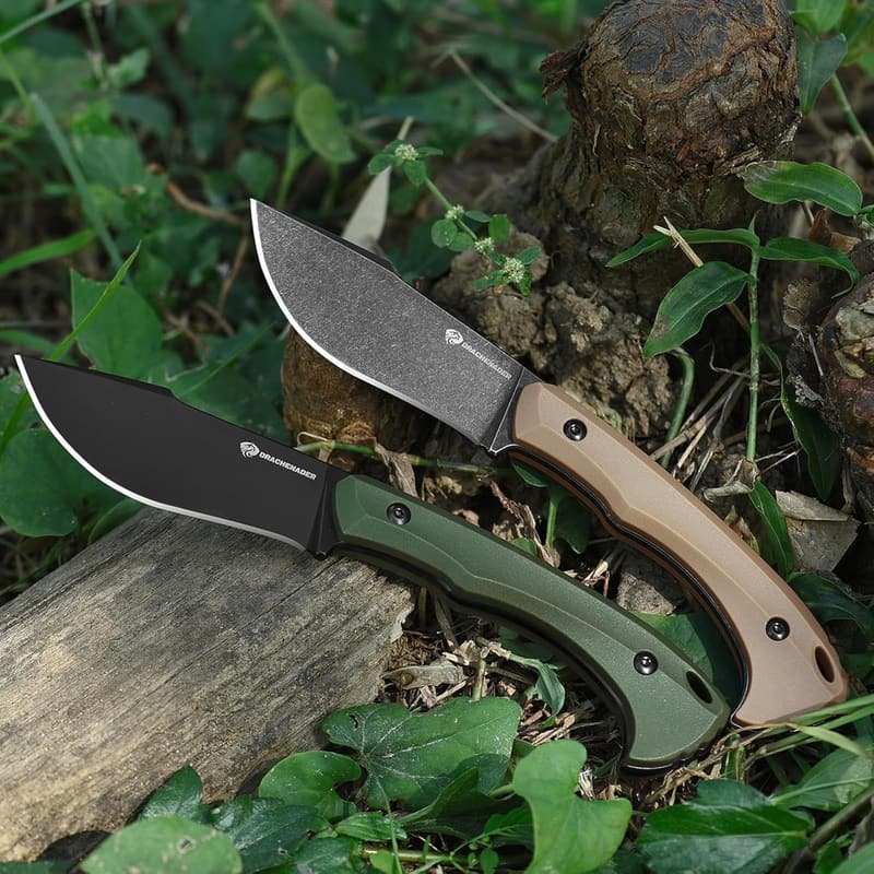 Khaki Full Tang Survival Knife with Fire Starter and Clip