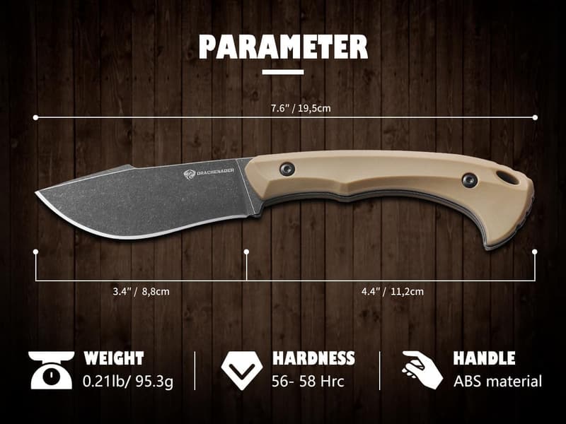 Khaki Full Tang Survival Knife with Fire Starter and Clip