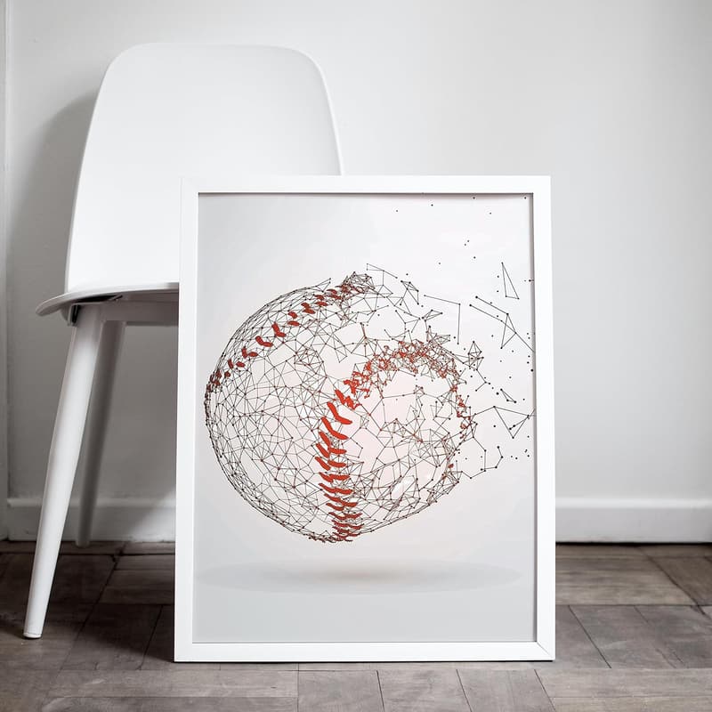 Baseball Wall Art Prints Set of 4 for Men & Teens