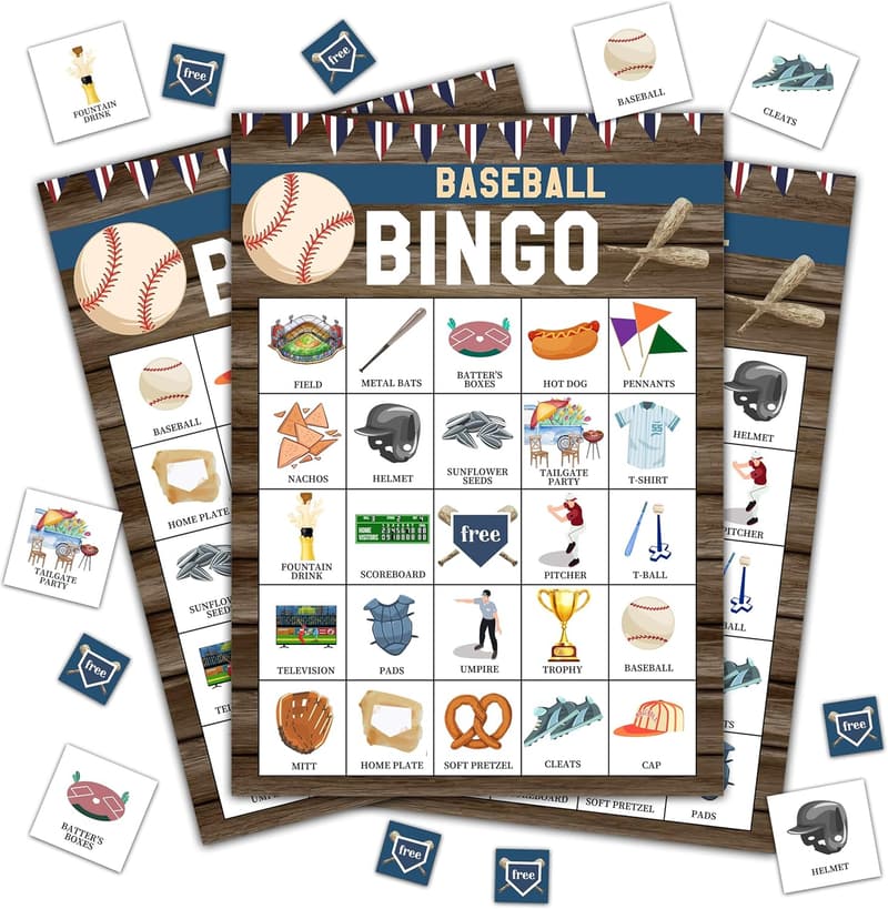 Baseball Birthday Bingo Game for Adults, 24 Cards