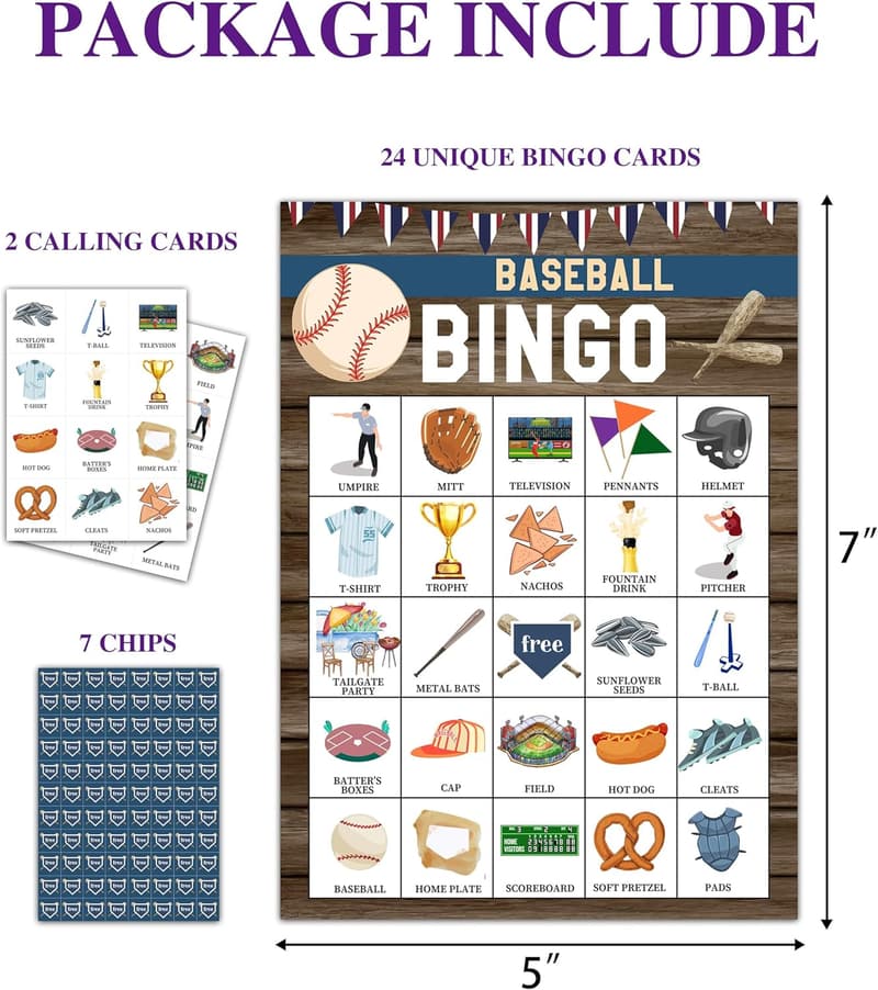 Baseball Birthday Bingo Game for Adults, 24 Cards