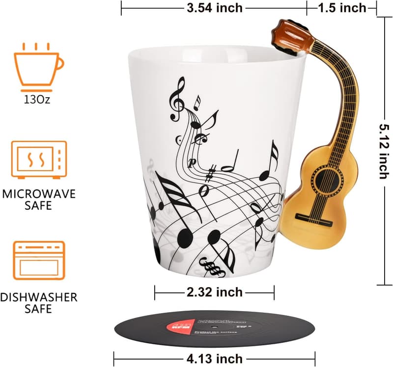 Guitar Mug with Vinyl Coaster - Music Gifts for Men