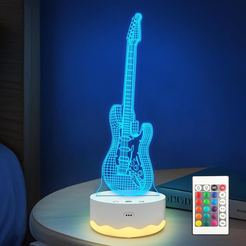 Guitar 3D Night Light with Remote, 16 Colors - Cool Gift for Men