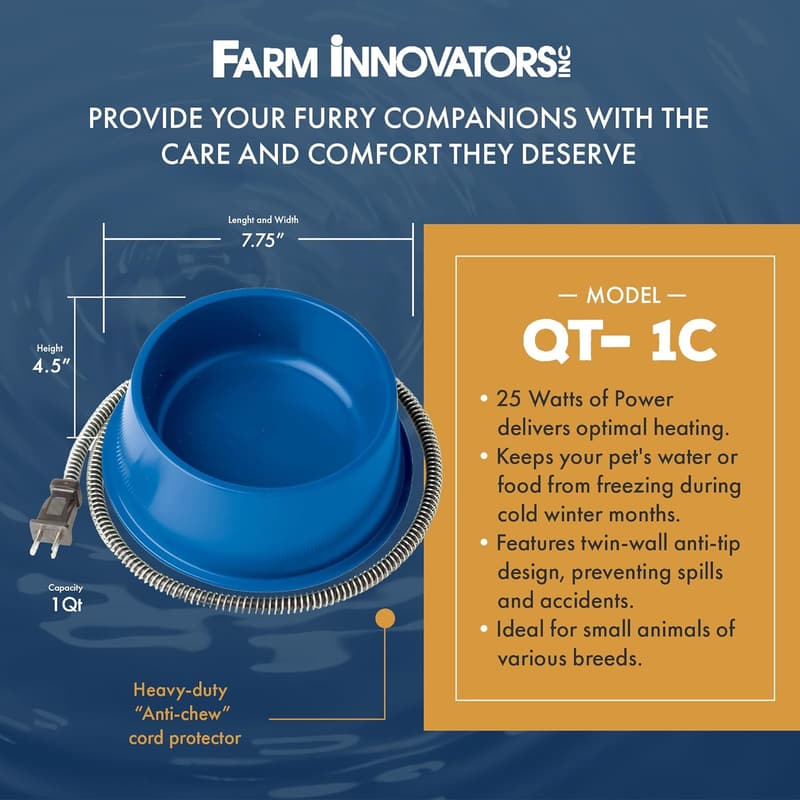 Heated Plastic Pet Bowl with Anti-Chew Cord - 1 Quart, Blue