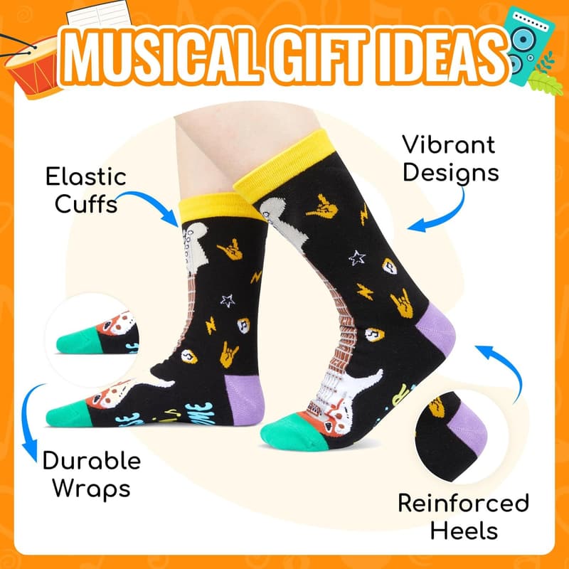 Music-Themed Socks for Friends - Guitar, Piano, Saxophone, Drums