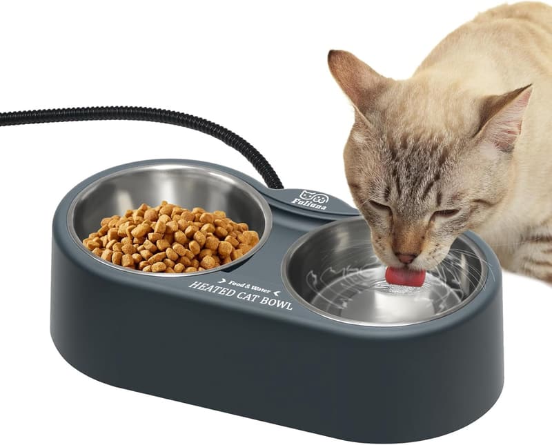 Outdoor Heated Pet Bowl with Double Stainless Steel 24 OZ