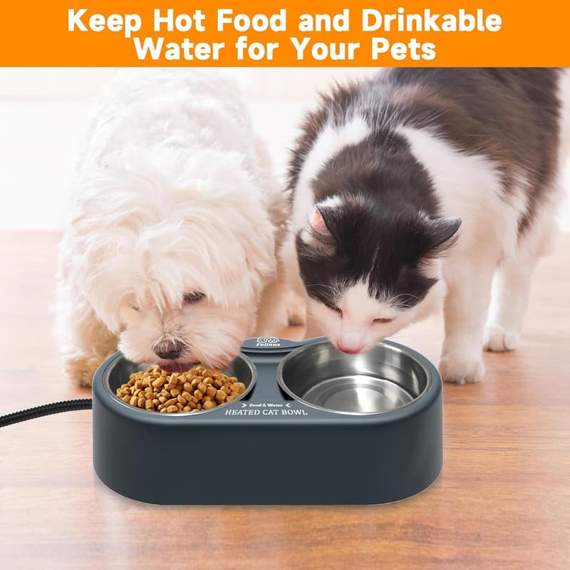 Outdoor Heated Pet Bowl with Double Stainless Steel 24 OZ