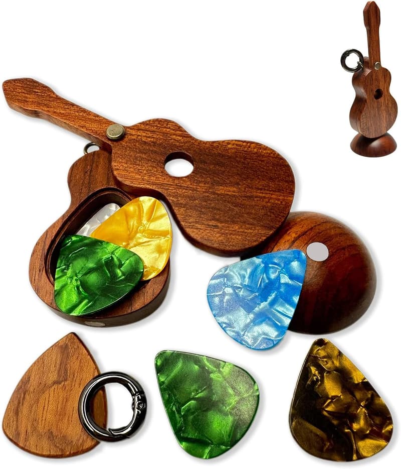 Guitar Gifts: Wooden Pick Holder Keychain for Music Lovers