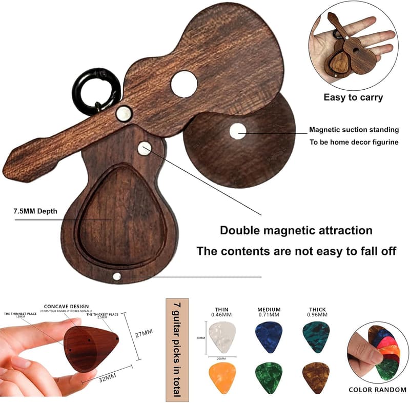Guitar Gifts: Wooden Pick Holder Keychain for Music Lovers