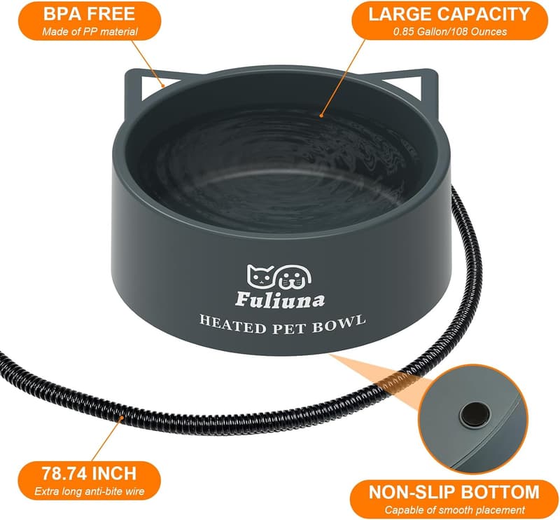 Outdoor Heated Pet Bowl - 0.85 Gal with Chew-Resistant Cord