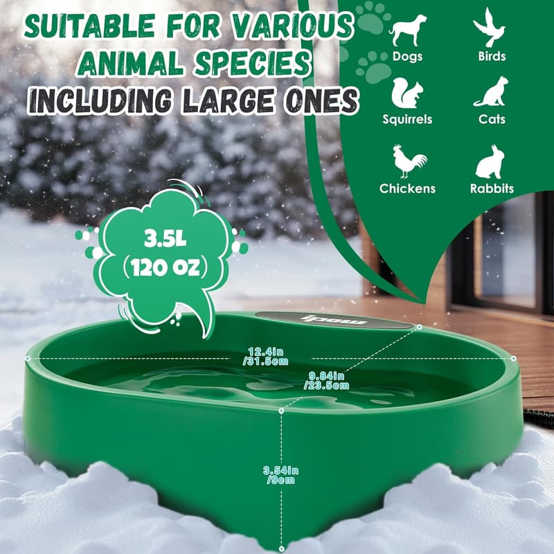 Heated Pet Water Bowl - Durable, Waterproof & Anti-Chew, 77-95℉