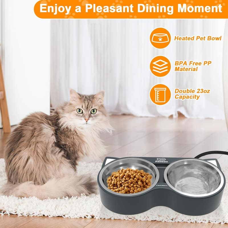 Heated Cat Bowl - Double Stainless Steel, 23 Oz Thermal Design