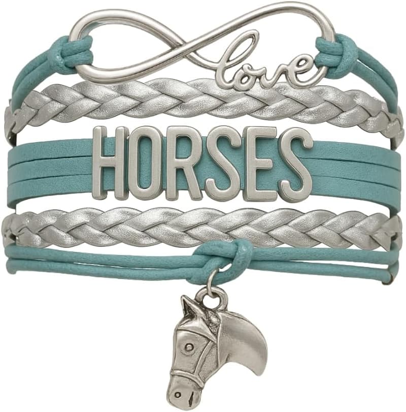 Teal and Silver Infinity Horse Bracelet for Equestrian Lovers