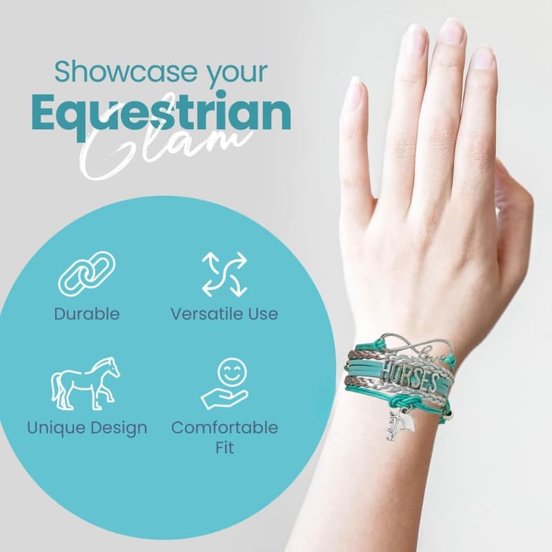 Teal and Silver Infinity Horse Bracelet for Equestrian Lovers