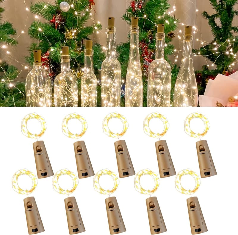 10 Pack Fairy Cork Wine Bottle Lights, 6.6 Ft, Warm White