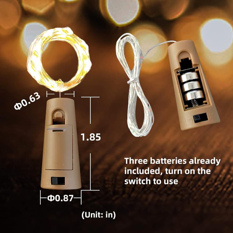 10 Pack Fairy Cork Wine Bottle Lights, 6.6 Ft, Warm White