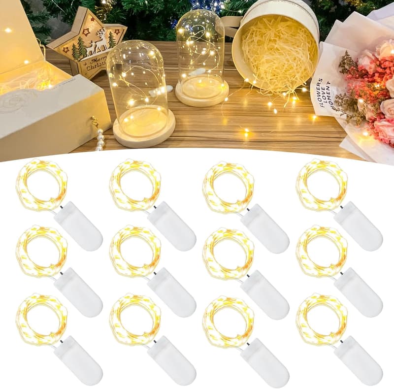 Battery-Powered 7FT Warm White Fairy String Lights - 12-Pack