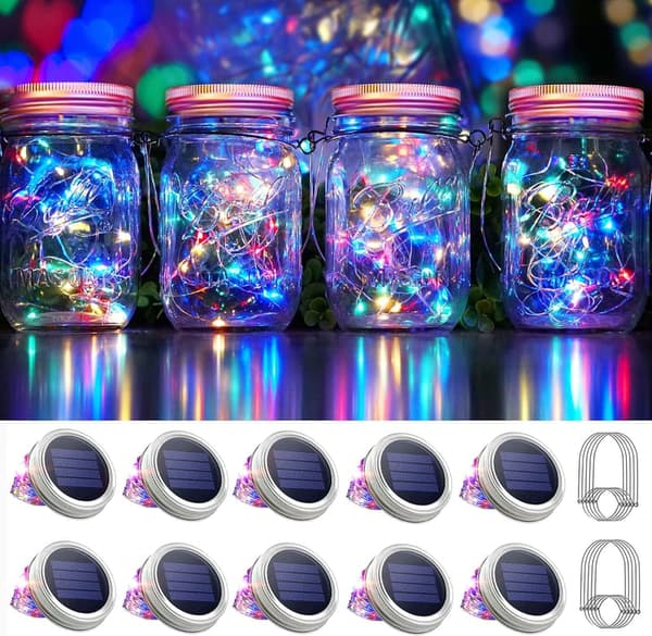 Colorful Solar Mason Jar Fairy Lights for Outdoor Decor