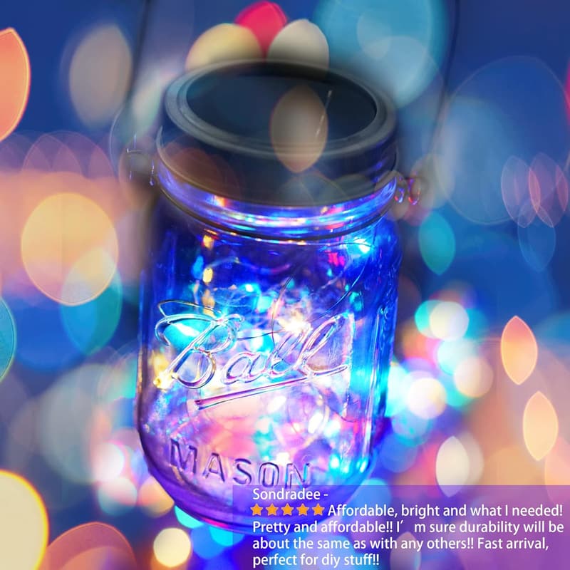 Colorful Solar Mason Jar Fairy Lights for Outdoor Decor