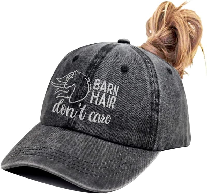 Horse Lovers Adjustable Ponytail Cap - Embroidered Cotton Hat