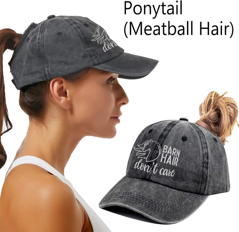Horse Lovers Adjustable Ponytail Cap - Embroidered Cotton Hat