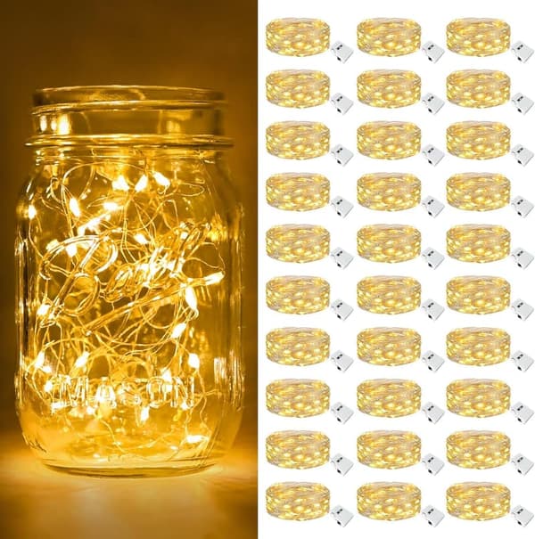 30-Pack Waterproof Fairy Lights - Battery Operated Warm White Decor