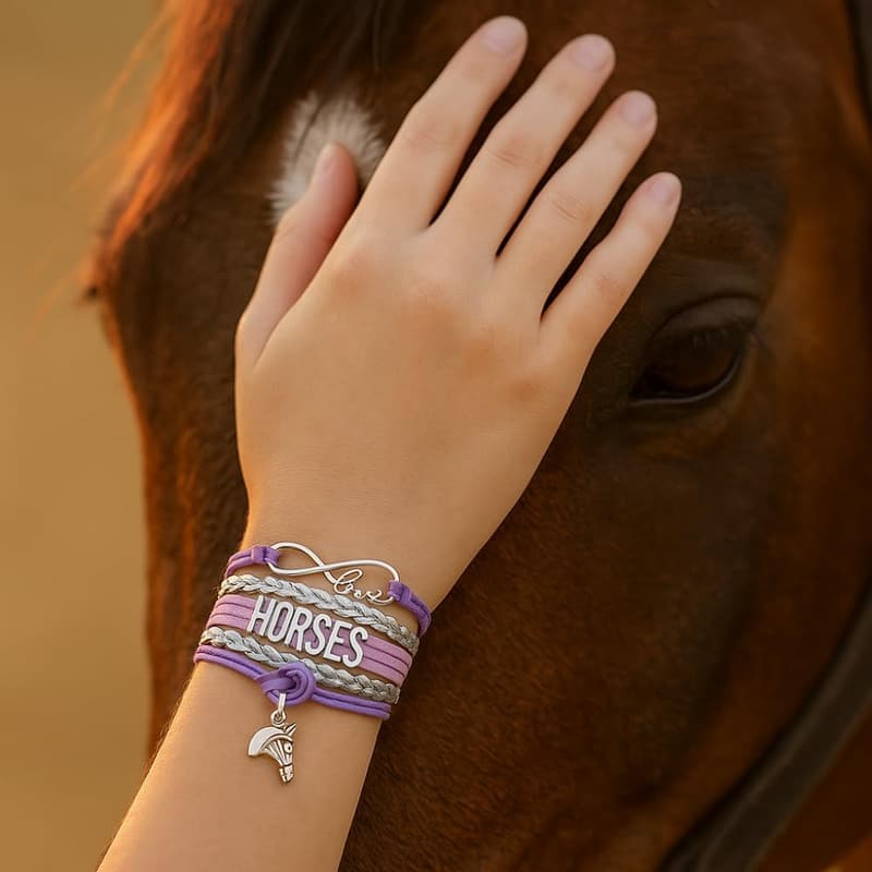 Teal & Silver Infinity Horse Bracelet - Equestrian Jewelry Gift