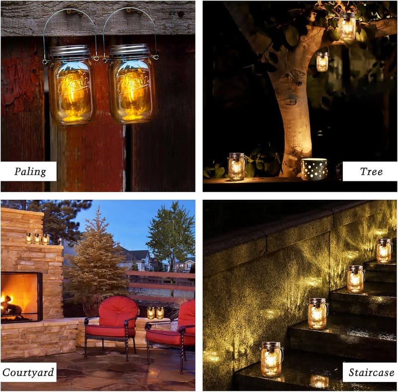 Outdoor LED Mason Jar Lanterns - 2-Pack with Timer, Amber