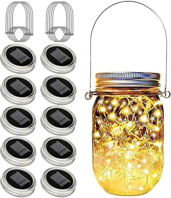 Warm White 30 LED Solar Mason Jar Lid Lights - 10 Pack