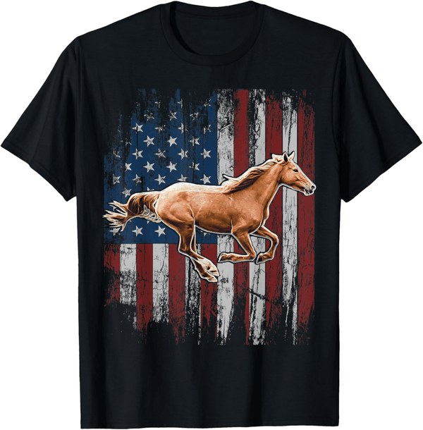 American Flag Horseback Riding T-Shirt for Farm Lovers
