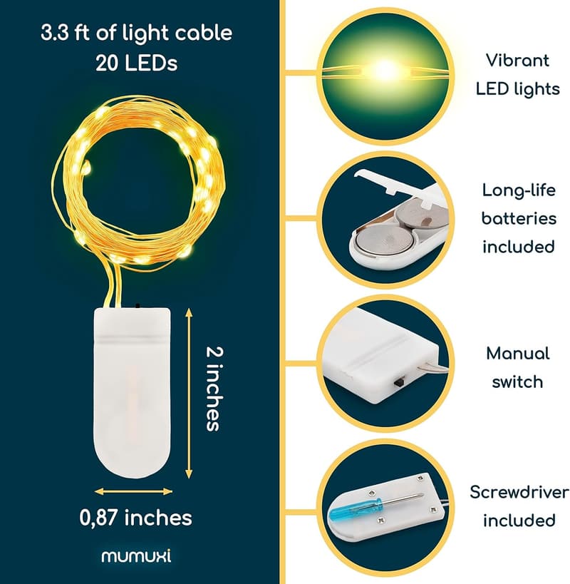 20 Pack Battery-Operated Fairy String Lights - Warm White