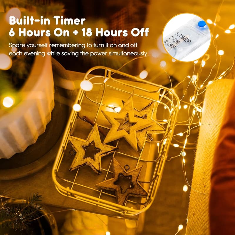 7ft Battery Operated Fairy Lights with Timer - 20 LED for Weddings