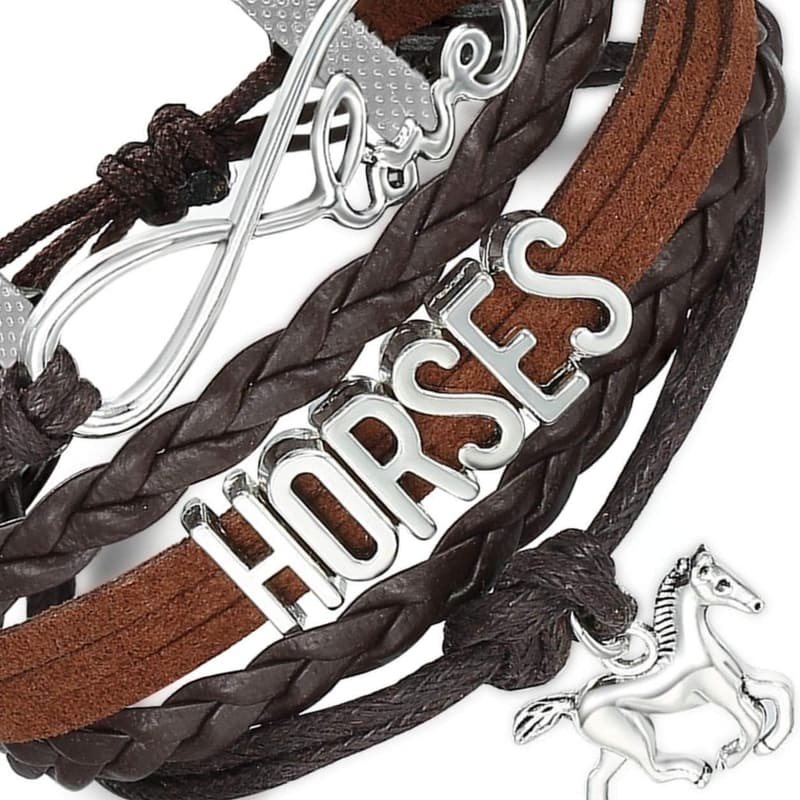Infinity Leather Wrap Bracelet - Natural Brown Horse Design