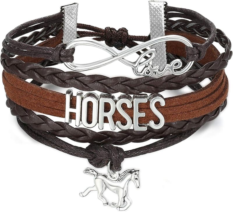 Infinity Leather Wrap Bracelet - Natural Brown Horse Design
