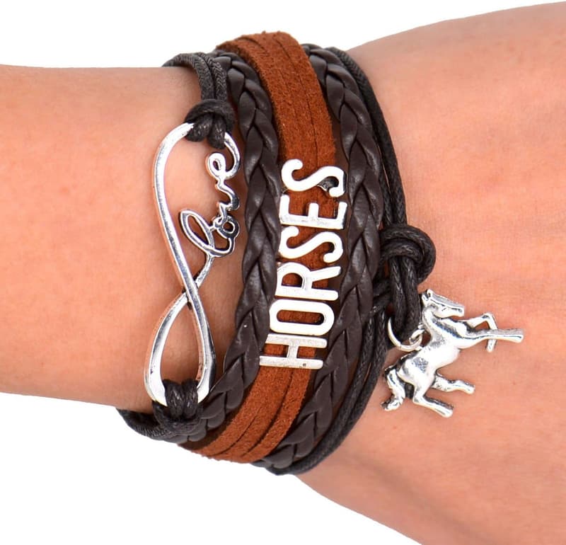 Infinity Leather Wrap Bracelet - Natural Brown Horse Design