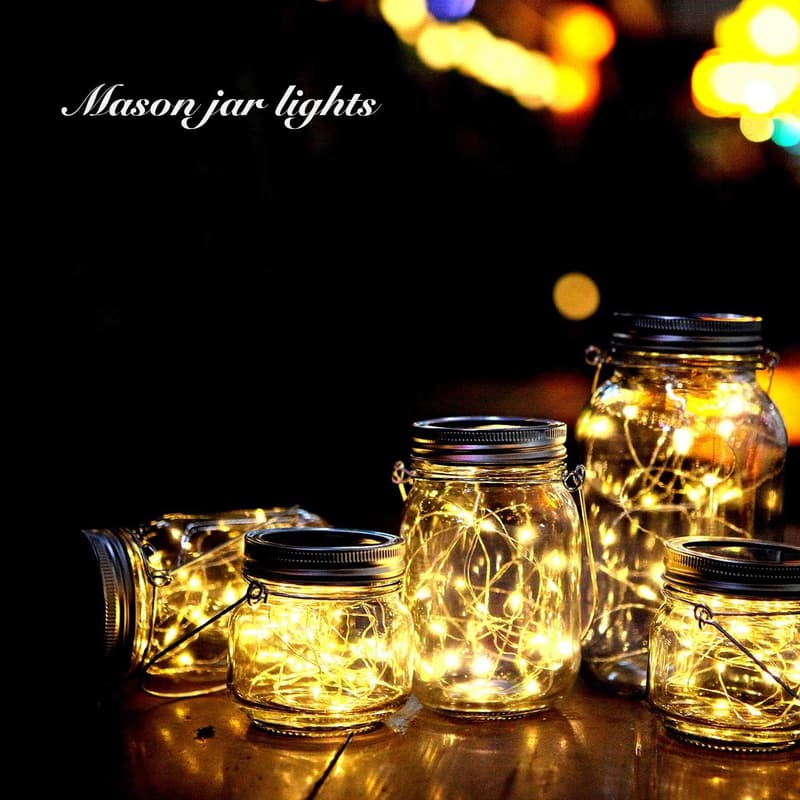 6 Pack Solar Mason Jar Lights - 30 LED Fairy Lights for Outdoor Decor