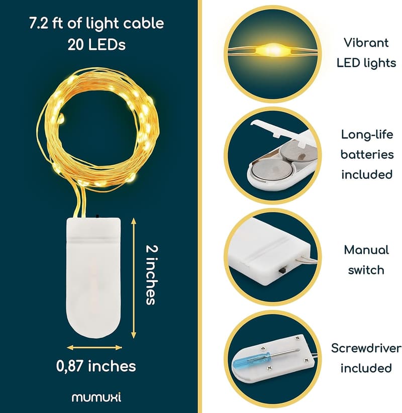 12 Pack Battery Operated 7.2ft Fairy Lights for Wedding Decor