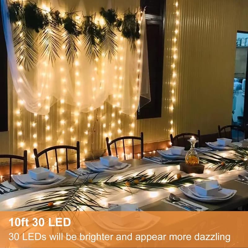 30 LED Battery Operated Fairy Lights - Silver Wire Warm White for Weddings and Parties