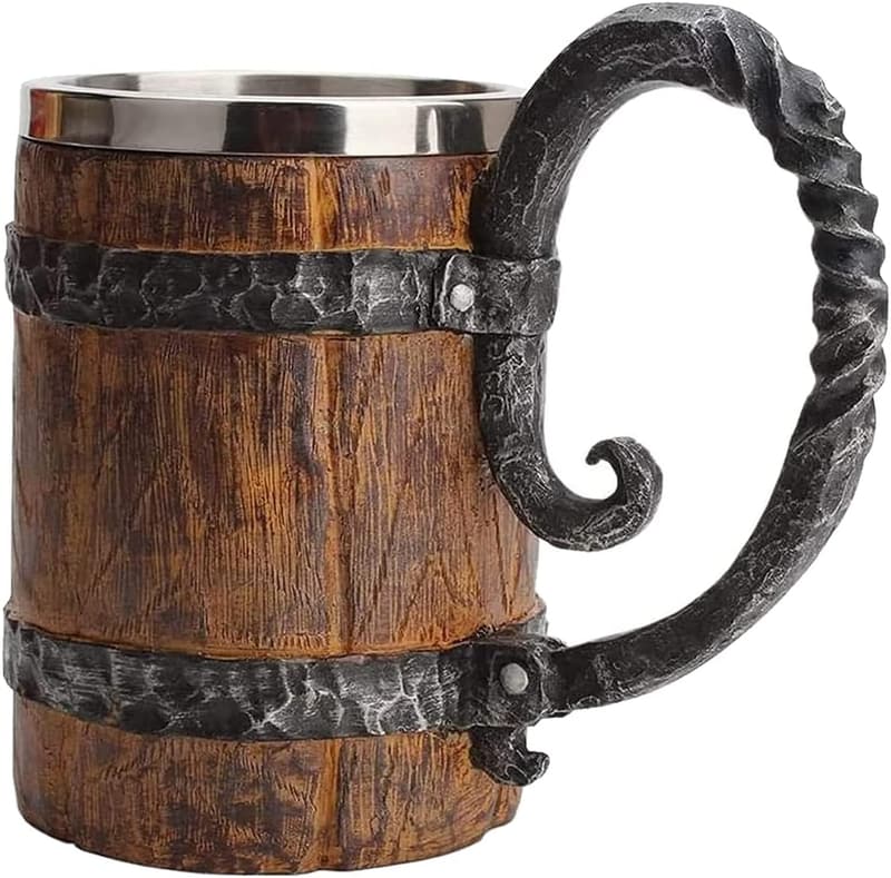 Vintage Wooden Beer Mug for Men - Large Viking Tankard (18.6oz)