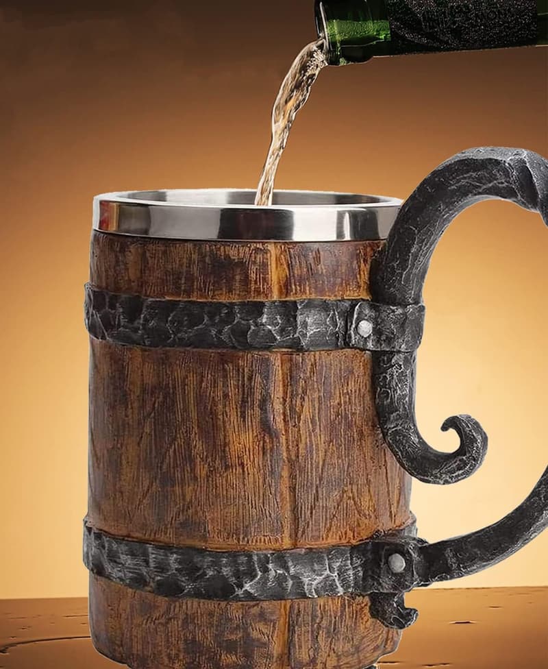 Vintage Wooden Beer Mug for Men - Large Viking Tankard (18.6oz)